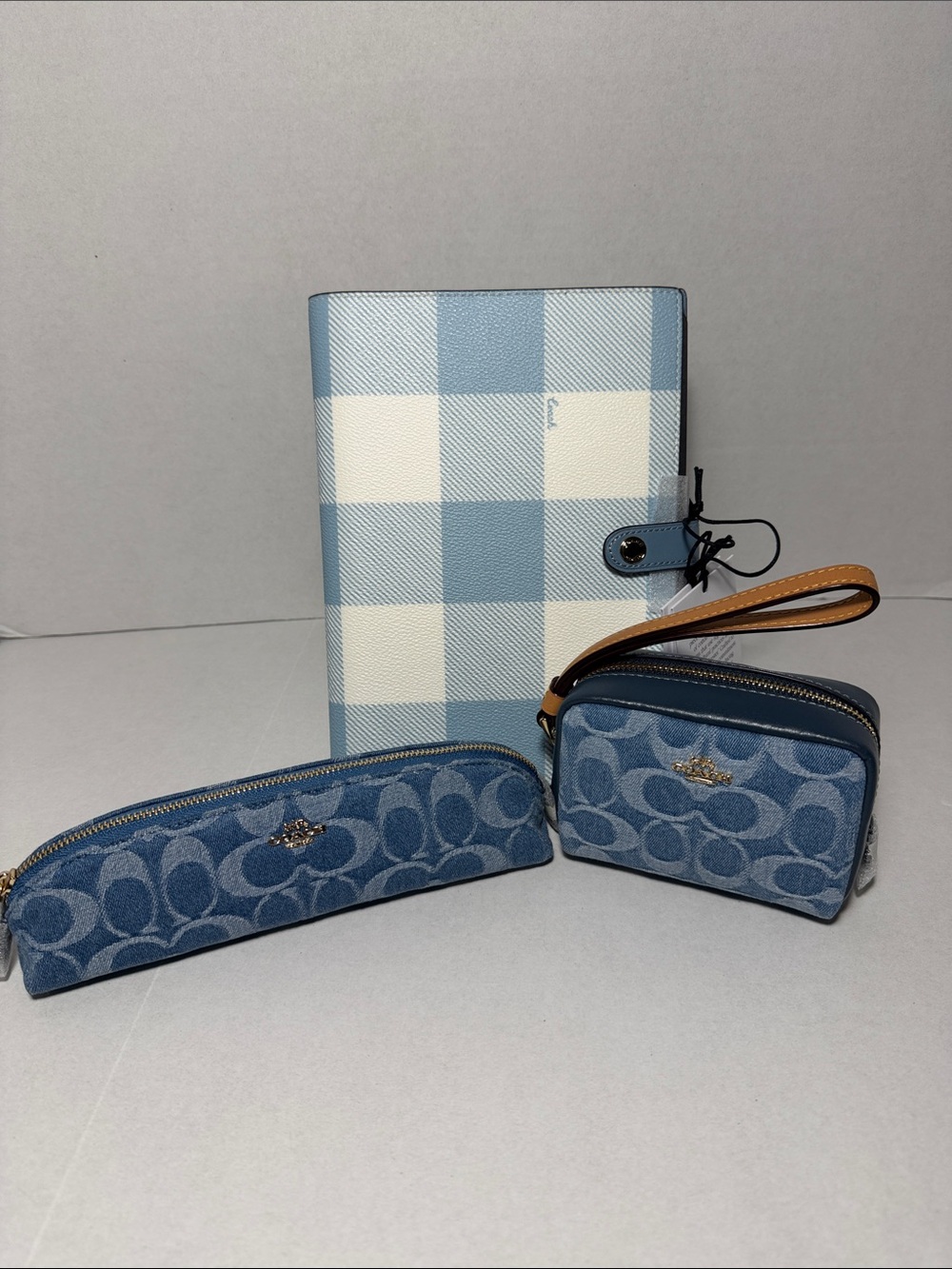 Coach Notebook Blue Denim Pencil Case Pouch Wristlet In Signature Denim